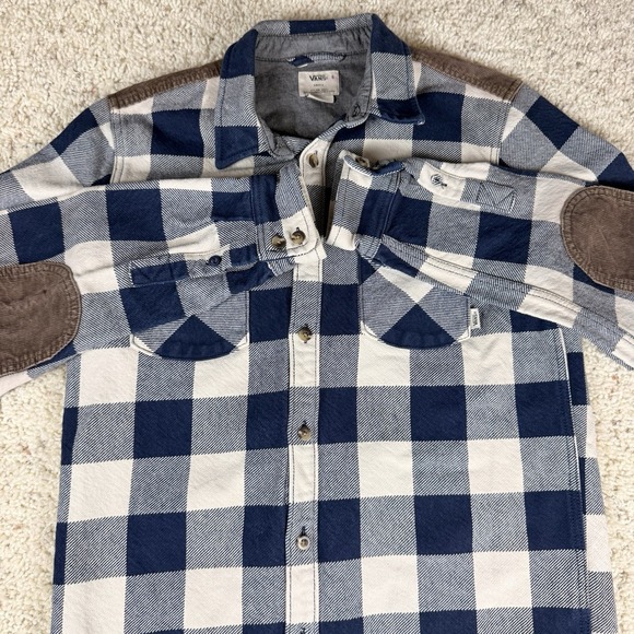 RARE! Vans HEAVY FLANNEL WITH ELBOW AND COLLAR CORDUROY PATCHES Mens Small Blue - Picture 1 of 8